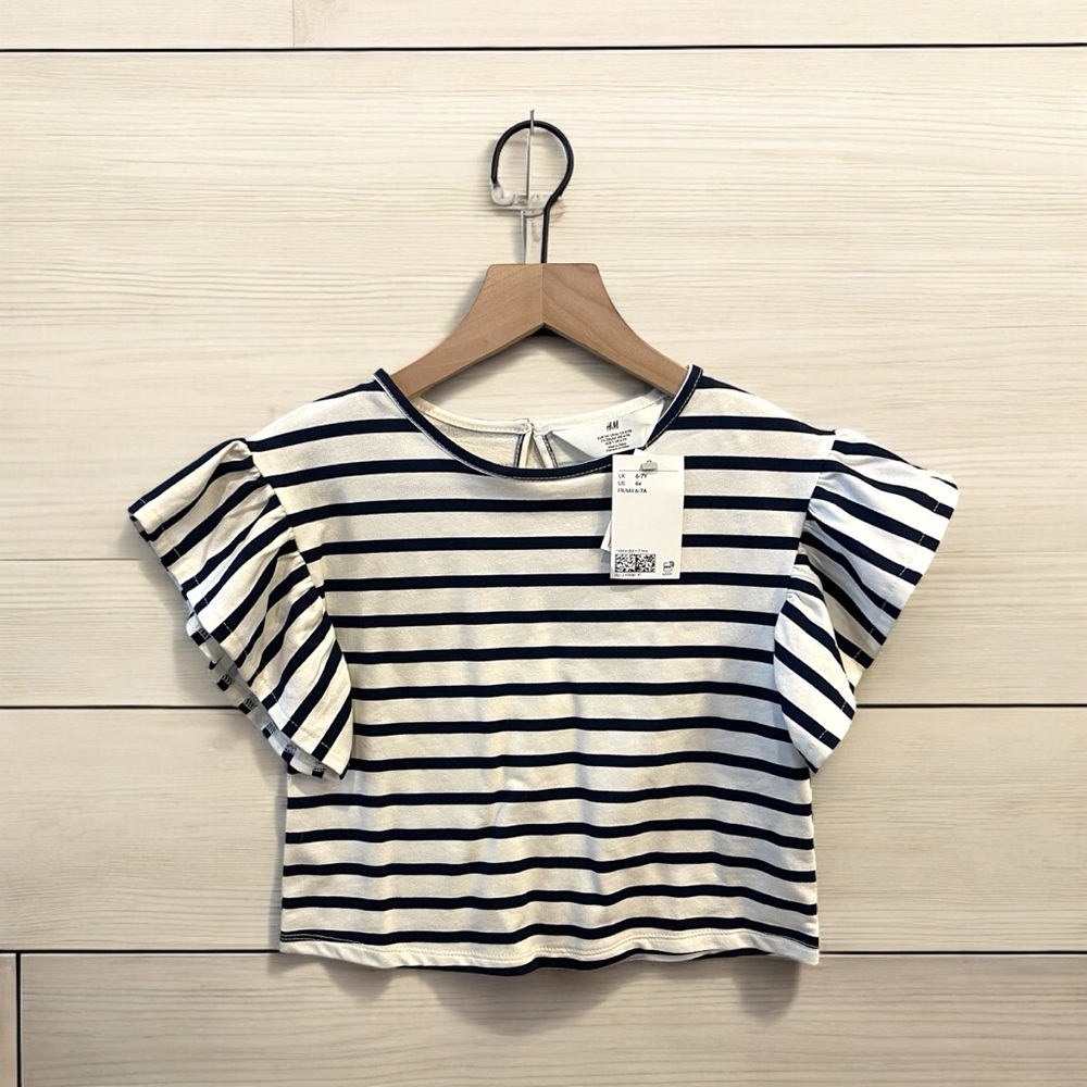 NWT Girls navy striped cropped shirt from H&M.